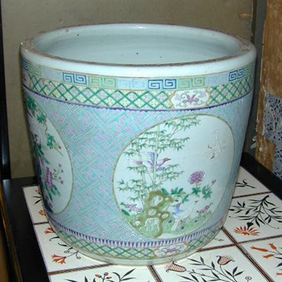 Lot 268 - Chinese Pink and Aqua Fretwork Ground...