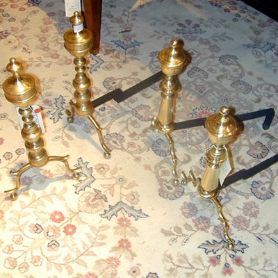 Lot 365 - Two Pairs of Baroque Style Brass Andirons