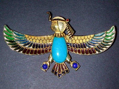 Lot 69 - Egyptian Revival Gold and Enamel Pin 14 kt....