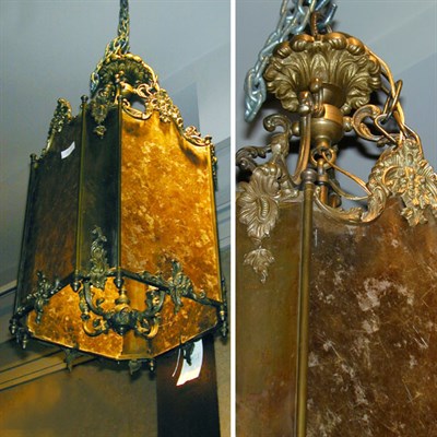 Lot 433 - Gothic Revival Brass and Mica Hanging Lantern
