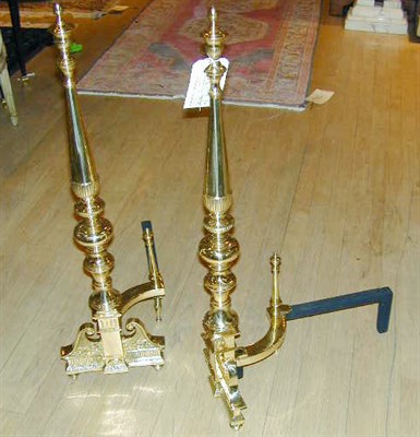Lot 457 - Pair of Georgian Style Brass Andirons