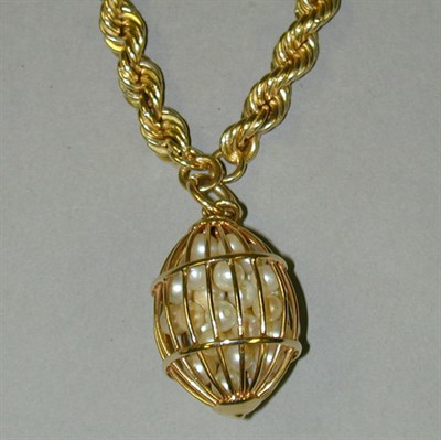 Lot 391 - Gold Rope Chain Necklace and Cultured Pearl...