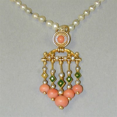 Lot 303 - Antique Pearl and Coral Necklace and Pendant...