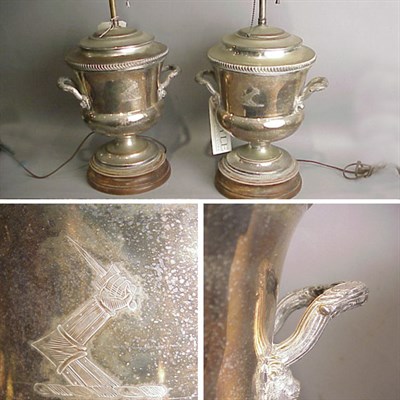 Lot 762 - Pair of Silver Plated Wine Coolers Each...
