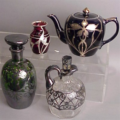 Lot 358 - Group of Four Silver Overlaid Glass and...