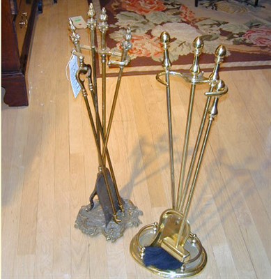 Lot 376 - Two Sets of Brass Fire Tools