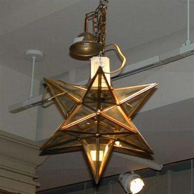Lot 574 - Brass and Glass Star-Form Chandelier
