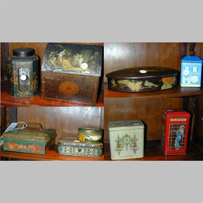 Lot 402 - Group of Nine Tole Painted Biscuit Tins and...