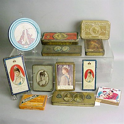 Lot 307A - Group of Tole Painted Biscuit Tins and Other...