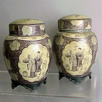 Lot 407 - Pair of Tole Painted Biscuit Tins