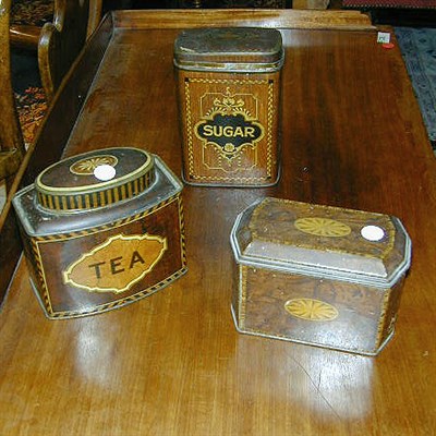 Lot 413 - Group of Three Tole Painted Biscuit Tins