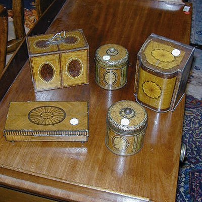 Lot 414 - Group of Five Tole Painted Biscuit Tins