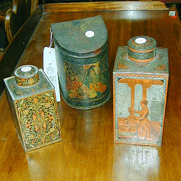 Lot 417 - Group of Three Tole Painted Biscuit Tins