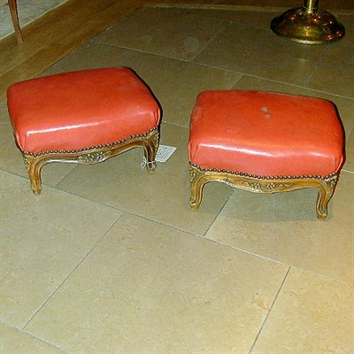 Lot 464 - Pair of Louis XV Style Upholstered Walnut Stools