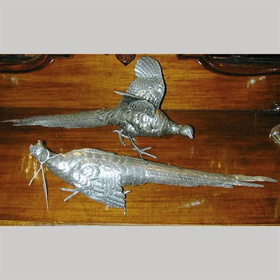 Lot 510 - Pair of Continental Silver Pheasants Total...