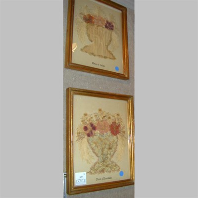 Lot 557 - Two Framed Embroidered Floral Groups