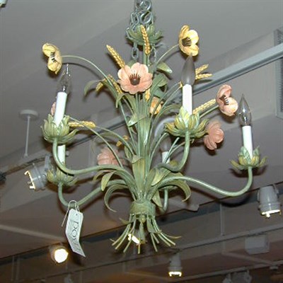 Lot 572 - Italian Painted Floral Decorated Five-Light...