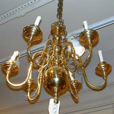 Lot 1370 - Georgian Style Brass Six-Light Chandelier