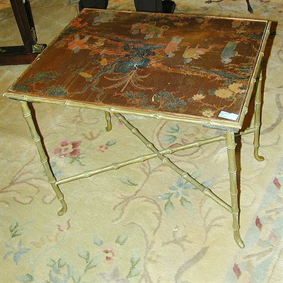 Lot 621 - Pair of Chinese Lacquered Faux Bamboo Brass...