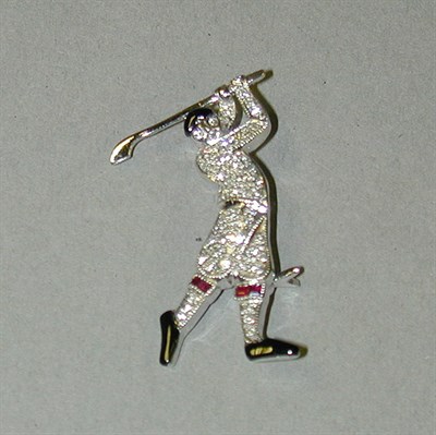 Lot 349 - Diamond, Ruby and Onyx Golfer Pin 18 kt. white...