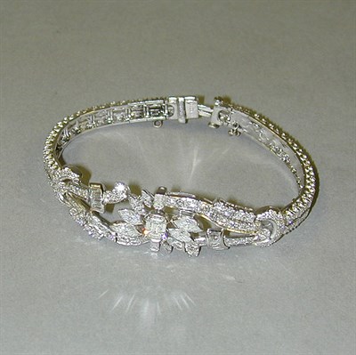 Lot 421 - Diamond Bracelet Platinum, the slightly...
