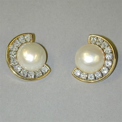 Lot 397 - Pair of Mabe Pearl and Diamond Earrings 18 kt....