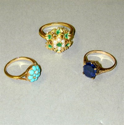 Lot 272 - Three Gold and Stone Rings Yellow gold,...