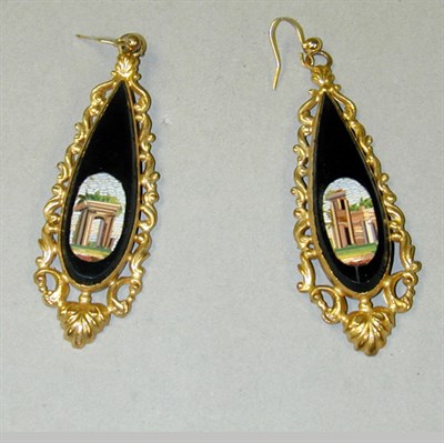 Lot 274 - Pair of Micromosaic Earrings The yellow metal...