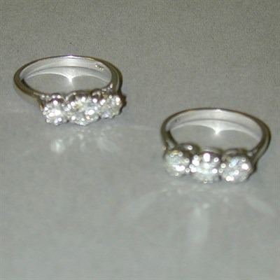 Lot 283 - Two Three Stone Diamond Rings Platinum, each...