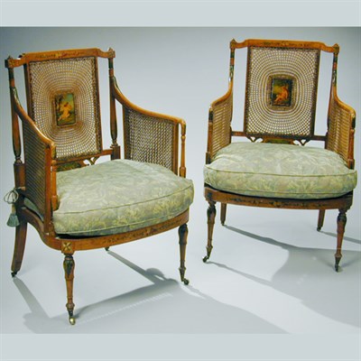 Lot 298 - Pair of Edwardian Painted Satinwood Armchairs...