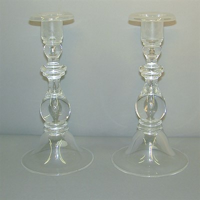 Lot 701 - Pair of Steuben Colorless Glass Candlesticks