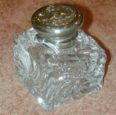 Lot 841 - Sterling Silver Mounted Pressed Glass Inkwell