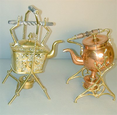 Lot 715 - Two Brass and Copper Hot Water Kettles on Stand