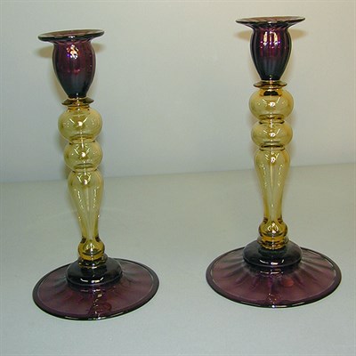 Lot 721 - Pair of Victorian Glass Candlesticks