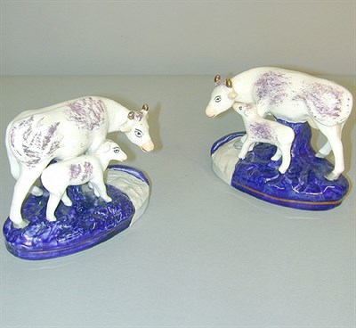 Lot 730 - Two Staffordshire Pottery Cows