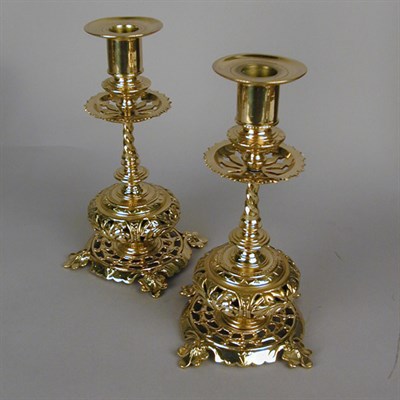 Lot 749 - Pair of Victorian Brass Candlesticks