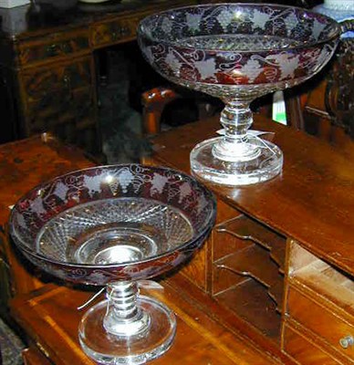 Lot 335 - Pair of Georgian Style Ruby Flashed Cut Glass...