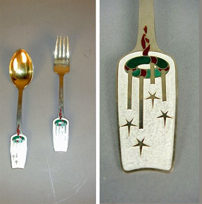 Lot 825 - Michelson Enameled Sterling Silver Spoon and...