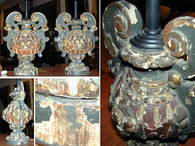 Lot 187 - Pair of Italian Baroque Painted Urns Each...