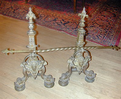 Lot 453 - Pair of Louis XVI Style Bronze Chenets Each...