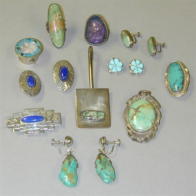 Lot 153 - Group of Assorted Turquoise and Silver Jewelry...