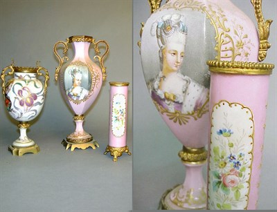 Lot 504 - Three Continental Gilt-Metal Mounted Porcelain...