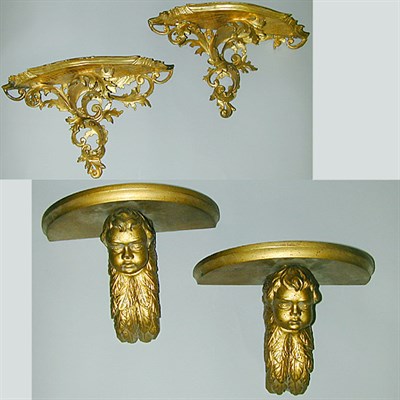 Lot 589 - Two Pairs of Rococo Style Gilt Carved Wood...