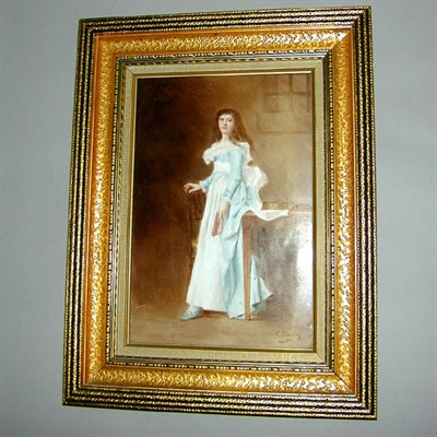 Lot 856 - Continental Porcelain Plaque Depicting a Girl...