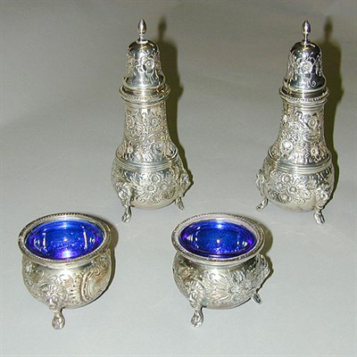 Lot 872 - Pair of Sterling Silver Casters and Open Salts...