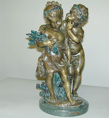 Lot 291 - Bronze Group Whispering Children Raised on a...