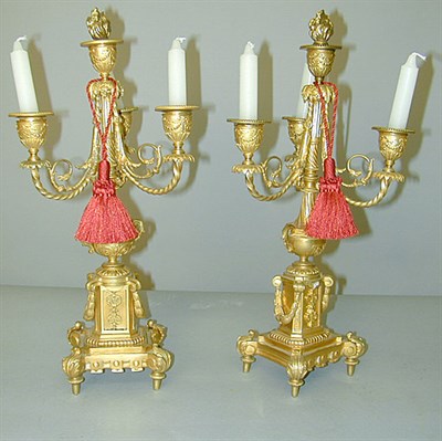 Lot 474 - Pair of Louis XVI Style Gilt-Bronze Four-Light...
