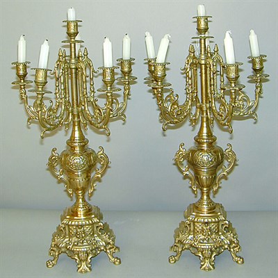 Lot 472 - Pair of Rococo Style Gilt-Bronze Six-Light...