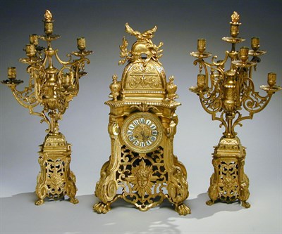 Lot 552 - Rococo Style Gilt-Bronze Clock Garniture The...