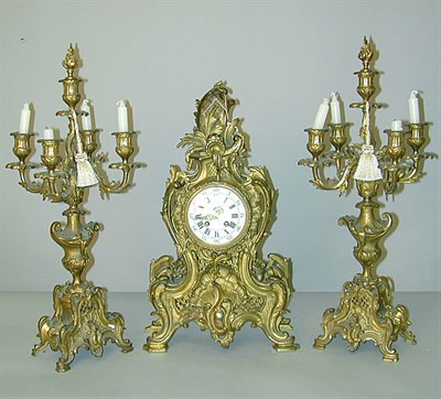 Lot 477 - Louis XV Style Gilt-Bronze Clock Garniture The...
